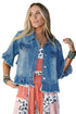 Ruffle Hem Raw Edge Half Sleeve Western Denim Jacket
