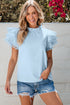 Ruffle Mock Neck Tiered Eyelet Sleeve Blouse