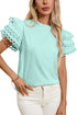 Ruffle Mock Neck Tiered Eyelet Sleeve Blouse