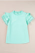 Ruffle Mock Neck Tiered Eyelet Sleeve Blouse