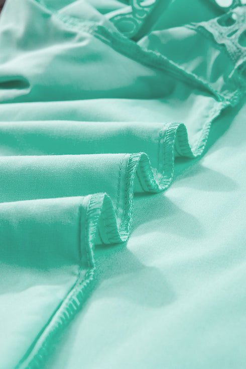 Ruffle Mock Neck Tiered Eyelet Sleeve Blouse