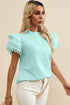 Ruffle Mock Neck Tiered Eyelet Sleeve Blouse