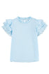 Ruffle Mock Neck Tiered Eyelet Sleeve Blouse