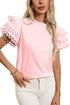 Ruffle Mock Neck Tiered Eyelet Sleeve Blouse