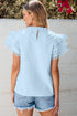 Ruffle Mock Neck Tiered Eyelet Sleeve Blouse