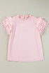 Ruffle Mock Neck Tiered Eyelet Sleeve Blouse