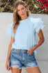 Ruffle Mock Neck Tiered Eyelet Sleeve Blouse