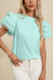 Ruffle Mock Neck Tiered Eyelet Sleeve Blouse