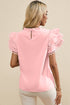 Ruffle Mock Neck Tiered Eyelet Sleeve Blouse