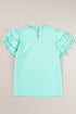 Ruffle Mock Neck Tiered Eyelet Sleeve Blouse