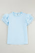 Ruffle Mock Neck Tiered Eyelet Sleeve Blouse