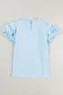 Ruffle Mock Neck Tiered Eyelet Sleeve Blouse