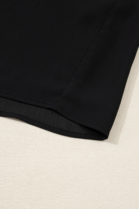 Ruffle Neck Tie Front Chiffon Balloon Sleeve Blouse