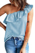 Ruffle One Shoulder Crinkle Tank