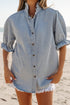 Ruffle Short Puff Sleeve Chambray Denim Shirt