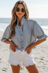 Ruffle Short Puff Sleeve Chambray Denim Shirt