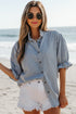 Ruffle Short Puff Sleeve Chambray Denim Shirt
