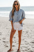 Ruffle Short Puff Sleeve Chambray Denim Shirt