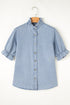 Ruffle Short Puff Sleeve Chambray Denim Shirt