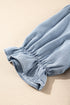 Ruffle Short Puff Sleeve Chambray Denim Shirt