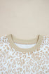 Ruffle Shoulder Animal Print Crew Neck Pullover Top