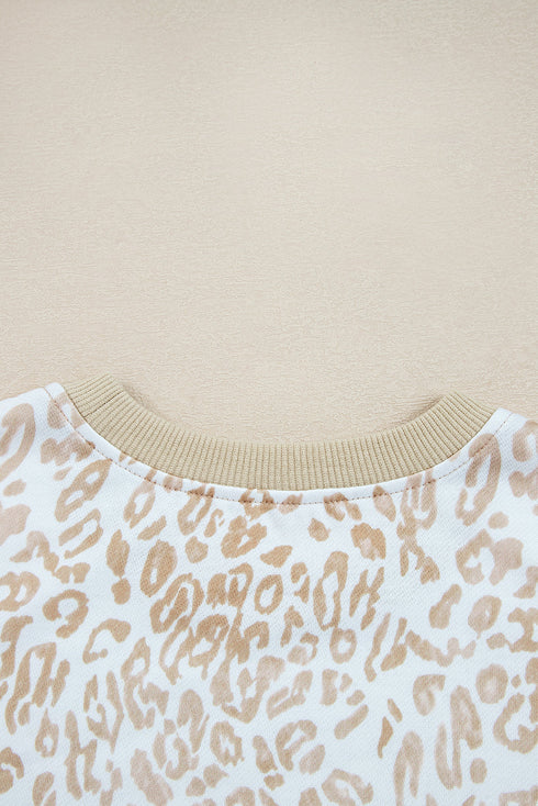 Ruffle Shoulder Animal Print Crew Neck Pullover Top