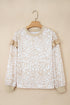 Ruffle Shoulder Animal Print Crew Neck Pullover Top