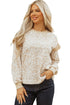 Ruffle Shoulder Animal Print Crew Neck Pullover Top