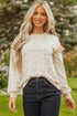 Ruffle Shoulder Animal Print Crew Neck Pullover Top