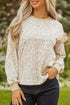 Ruffle Shoulder Animal Print Crew Neck Pullover Top