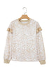 Ruffle Shoulder Animal Print Crew Neck Pullover Top