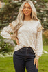Ruffle Shoulder Animal Print Crew Neck Pullover Top