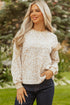 Ruffle Shoulder Animal Print Crew Neck Pullover Top