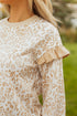 Ruffle Shoulder Animal Print Crew Neck Pullover Top