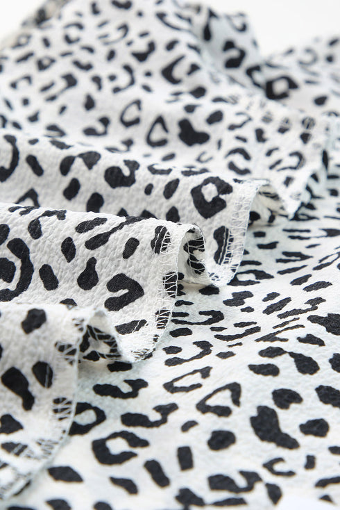 Ruffle Shoulder Embellished V Neck Animal Print Tank Top