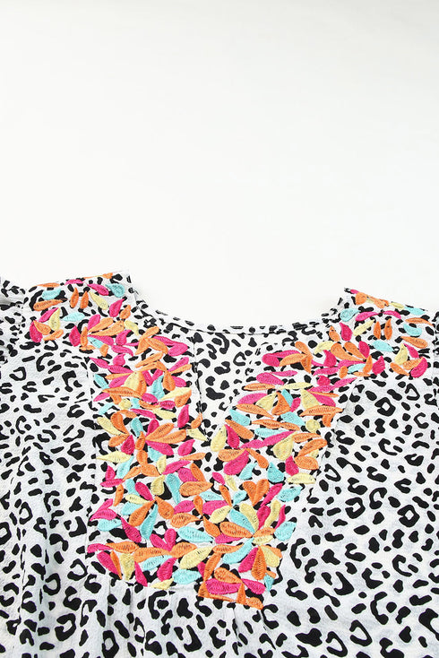 Ruffle Shoulder Embellished V Neck Animal Print Tank Top