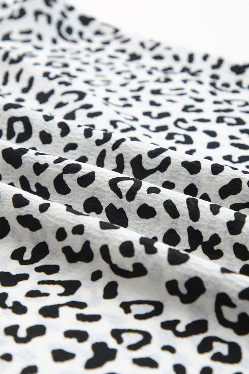 Ruffle Shoulder Embellished V Neck Animal Print Tank Top