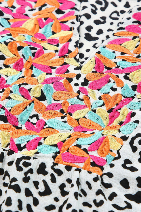 Ruffle Shoulder Embellished V Neck Animal Print Tank Top