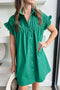 Ruffle Sleeve Button Front Gathered Shirt Dress