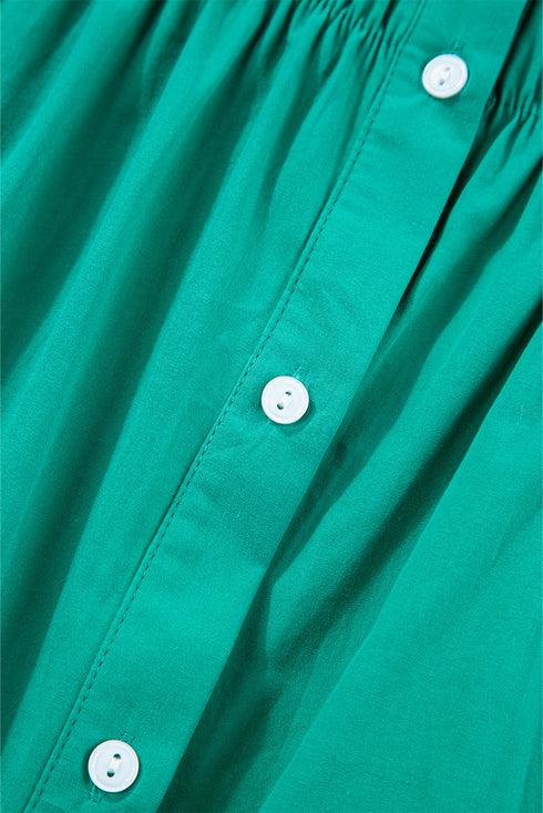 Ruffle Sleeve Button Front Gathered Shirt Dress