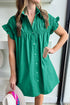 Ruffle Sleeve Button Front Gathered Shirt Dress