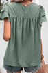 Ruffle Sleeve Crew Neck Ruched Spot Print Blouse