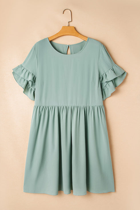 Ruffle Sleeve Flared A Line Plus Size Mini Dress
