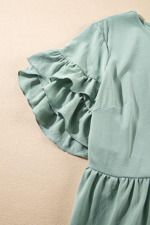 Ruffle Sleeve Flared A Line Plus Size Mini Dress