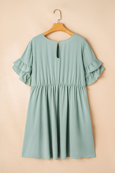 Ruffle Sleeve Flared A Line Plus Size Mini Dress