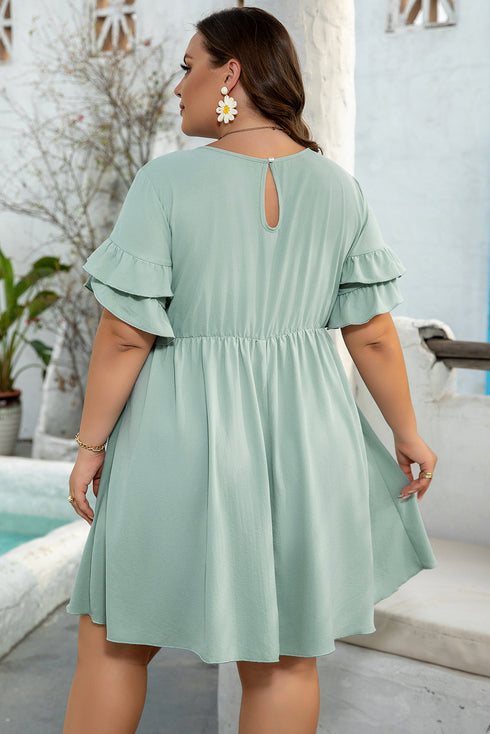 Ruffle Sleeve Flared A Line Plus Size Mini Dress