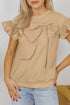 Ruffle Sleeve Ribbon Tie Neck Cotton Blend Blouse