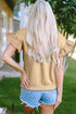 Ruffle Sleeve Ribbon Tie Neck Cotton Blend Blouse