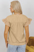 Ruffle Sleeve Ribbon Tie Neck Cotton Blend Blouse