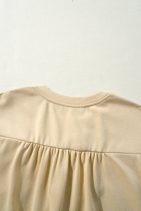 Ruffle Sleeve Ribbon Tie Neck Cotton Blend Blouse